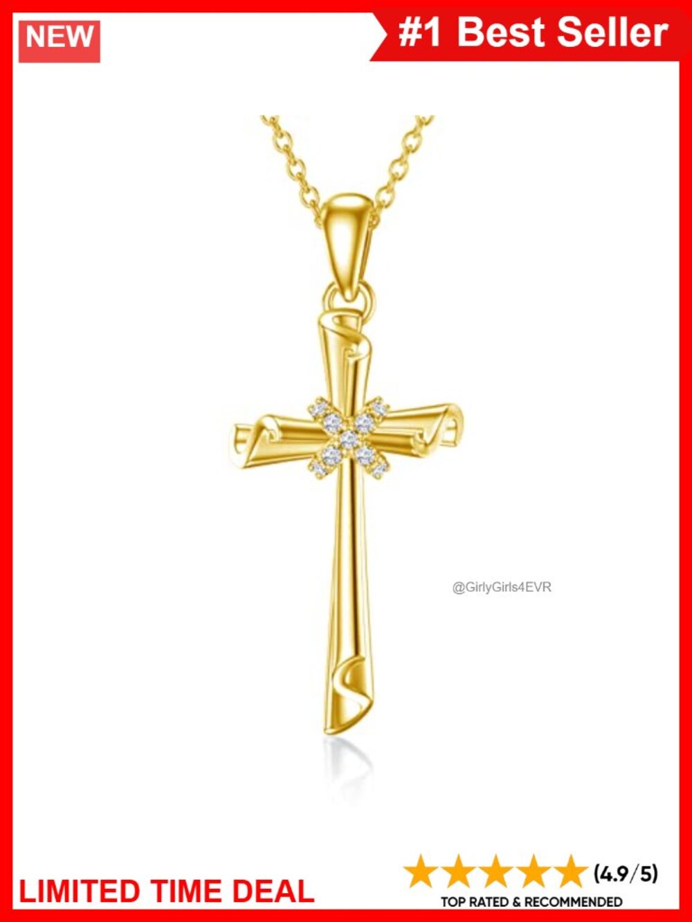 14K Real Gold Cross Necklace Crucifix Pendant Fine Jewelry Women